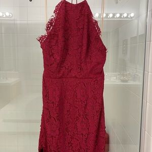 Burgundy  halter dress with lace overlay